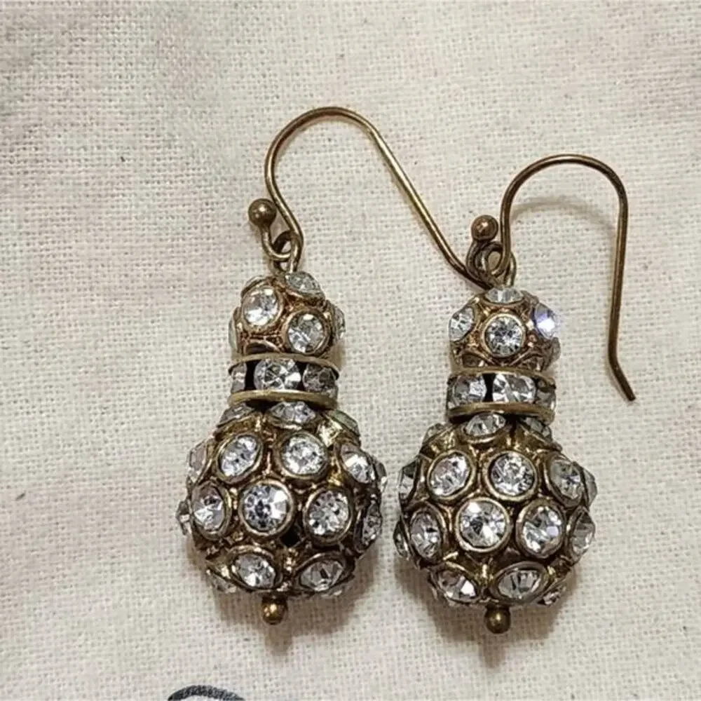 J. Crew pave Rhinestone and antique gold‎ tone dangle French wire earrings
